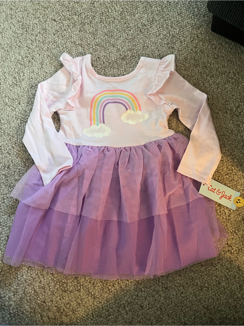Cat & Jack Pink Dress with Purple Tulle Skirt and Rainbow